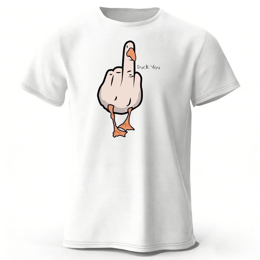 Men's Funny Middle Finger Duck Latest Pure Cotton Sports Short Sleeved Running Fitness Plus Size Loose T-shirt Street Daily Top
