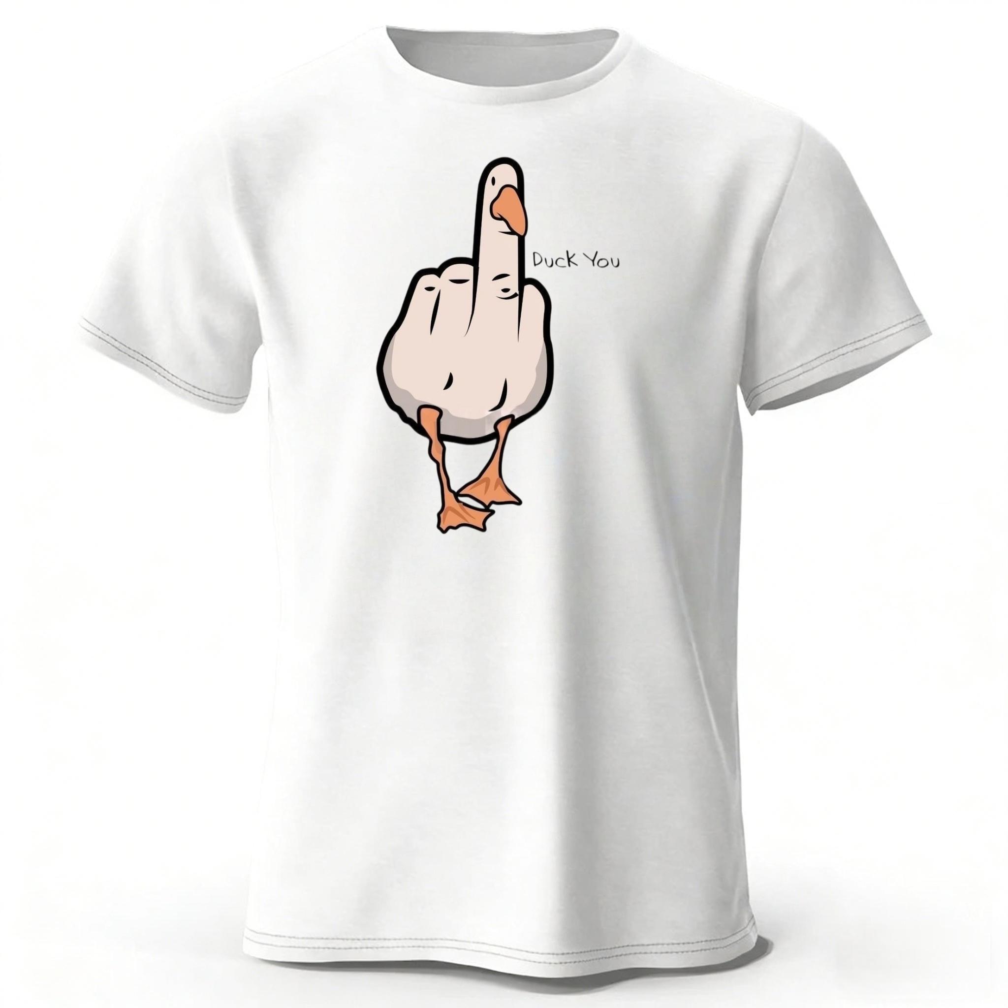 

Mens Funny Middle Finger Duck Latest Pure Cotton Sports Short Sleeved Running Fitness Plus Size Loose Tshirt Street Daily Top 4XL