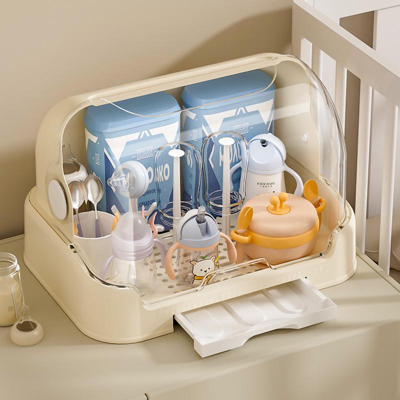 Baby Bottle Storage Box & Tableware Set: Bowls, Chopsticks, Food Supplement Toolbox, Dustproof Drain Storage Cabinet