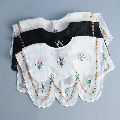 Novelty New Lace Flower Embroidery False Collar for Women White Shoulder Wrap Shawl Big Lapel Shawl Shirt Detachable Collar