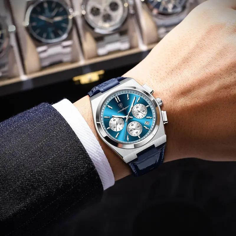 POEDAGAR Luxury Watch For Men Leather Sports Military Man Watch Waterproof Luminous Chronograph Date Quartz Men's Watches