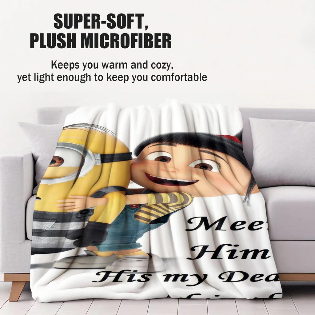 AgnesMinion BFF Hug Cute Cartoon Print Flannel Blanket for Adult Quality Soft Warm Universal Blanket for Travel Picnic Home