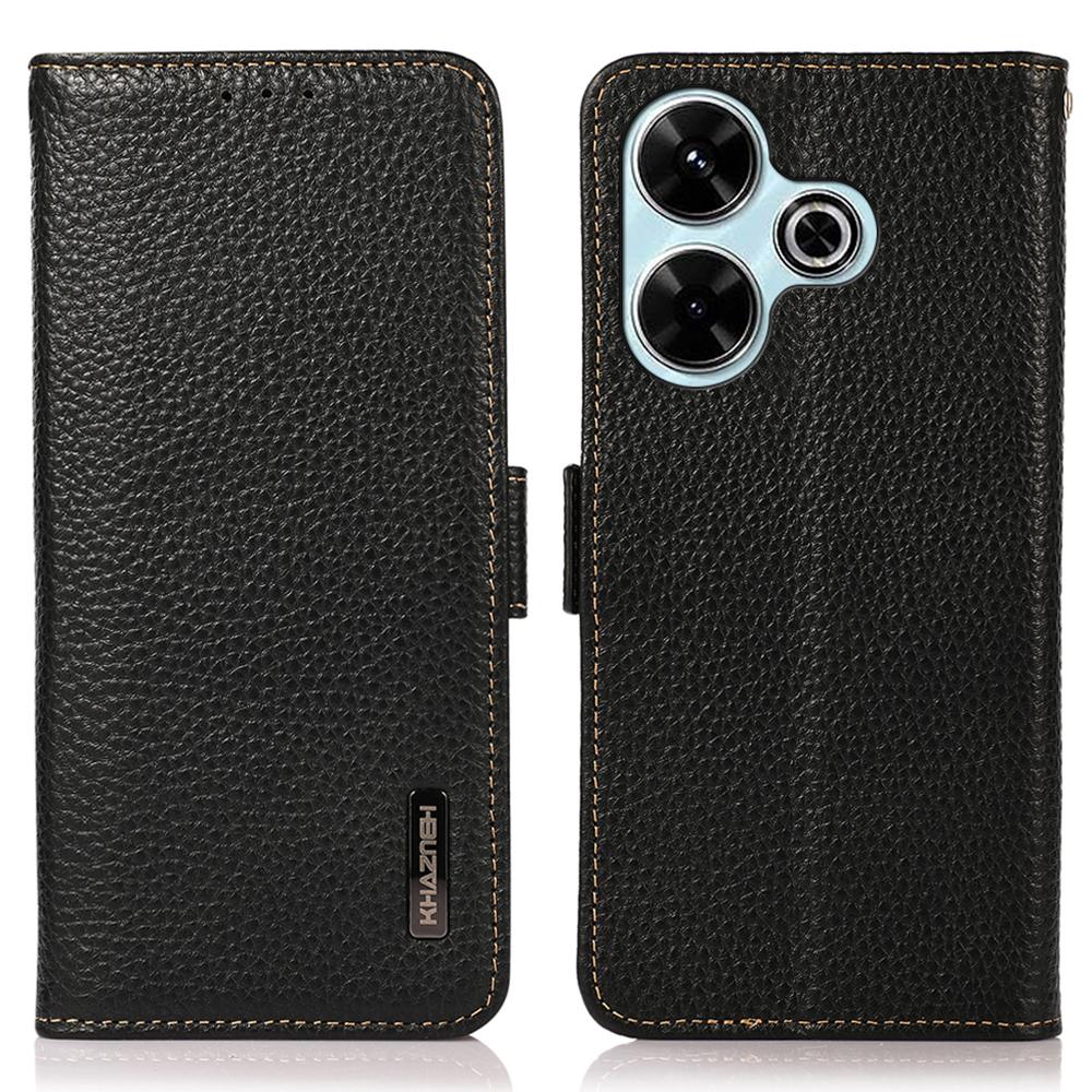 For Xiaomi Redmi 13 5G/13 4G Case RFID Blocking Genuine Cow Leather Flip Phone Cover