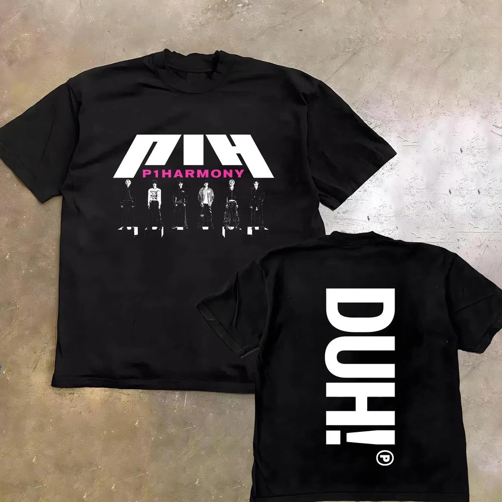 Summer Men P1Harmony 2026 DUH Same T-shirt Kpop Print Summer Short Sleeve Tee for Fans Men Women Clothing Streetwear T Shirts