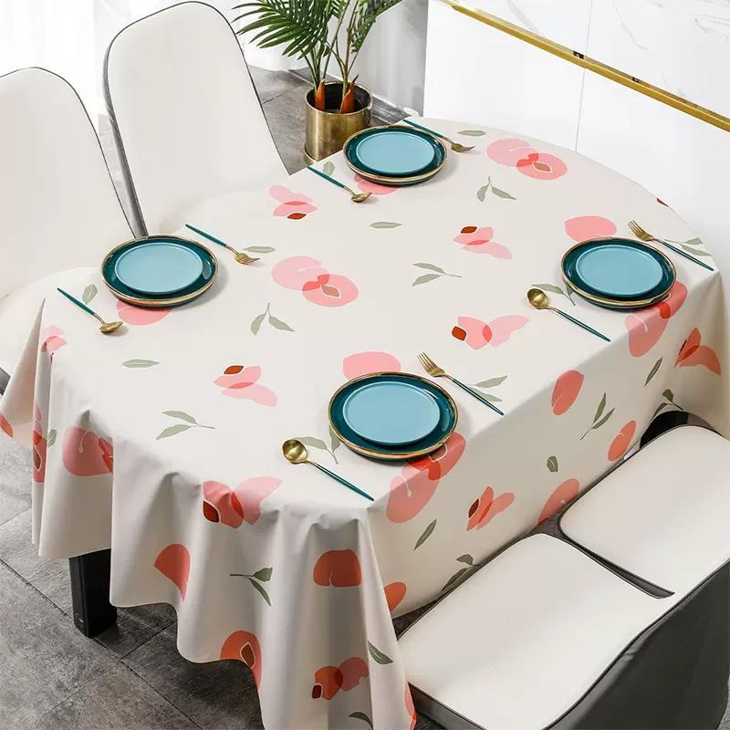 Fresh Flower Oval Pvc Table Cloths Plant Geometric Waterproof Oil -Proof Easy To Clean Coffee Dinning Tablecloth Decor