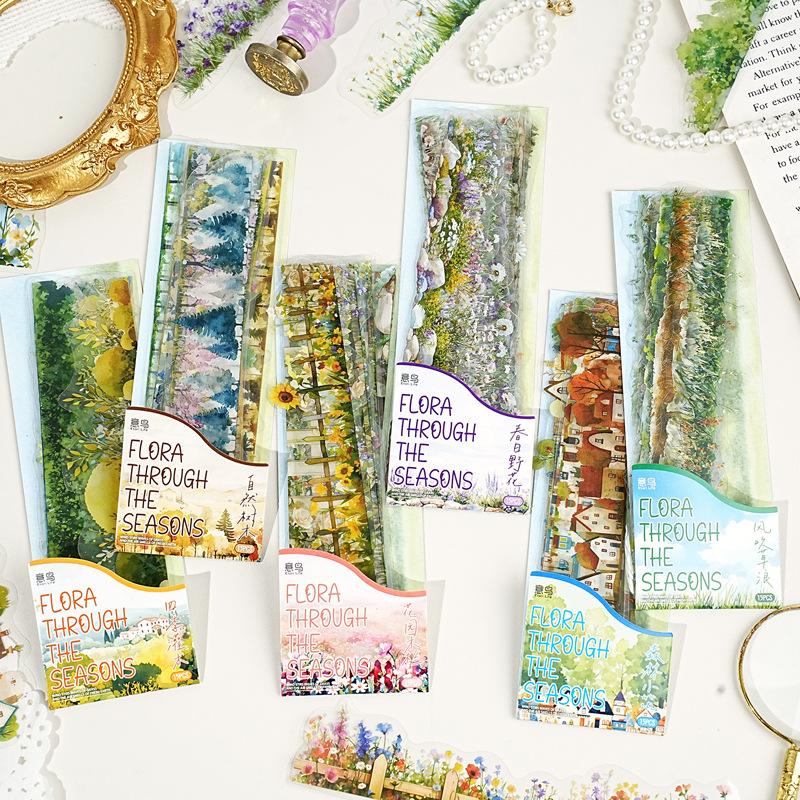 JIANWU Four Season Plant Series Vintage Tree Flower House Landscape Material Collage PET Sticker Creative DIY Journal Stationery
