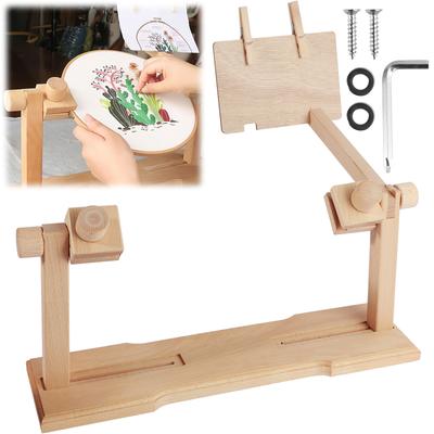 Stickrahmenständer, verstellbarer Stickrahmenhalter, 360° drehbar, Kreuzstich-Schoßständer, Stickständer aus Buchenholz