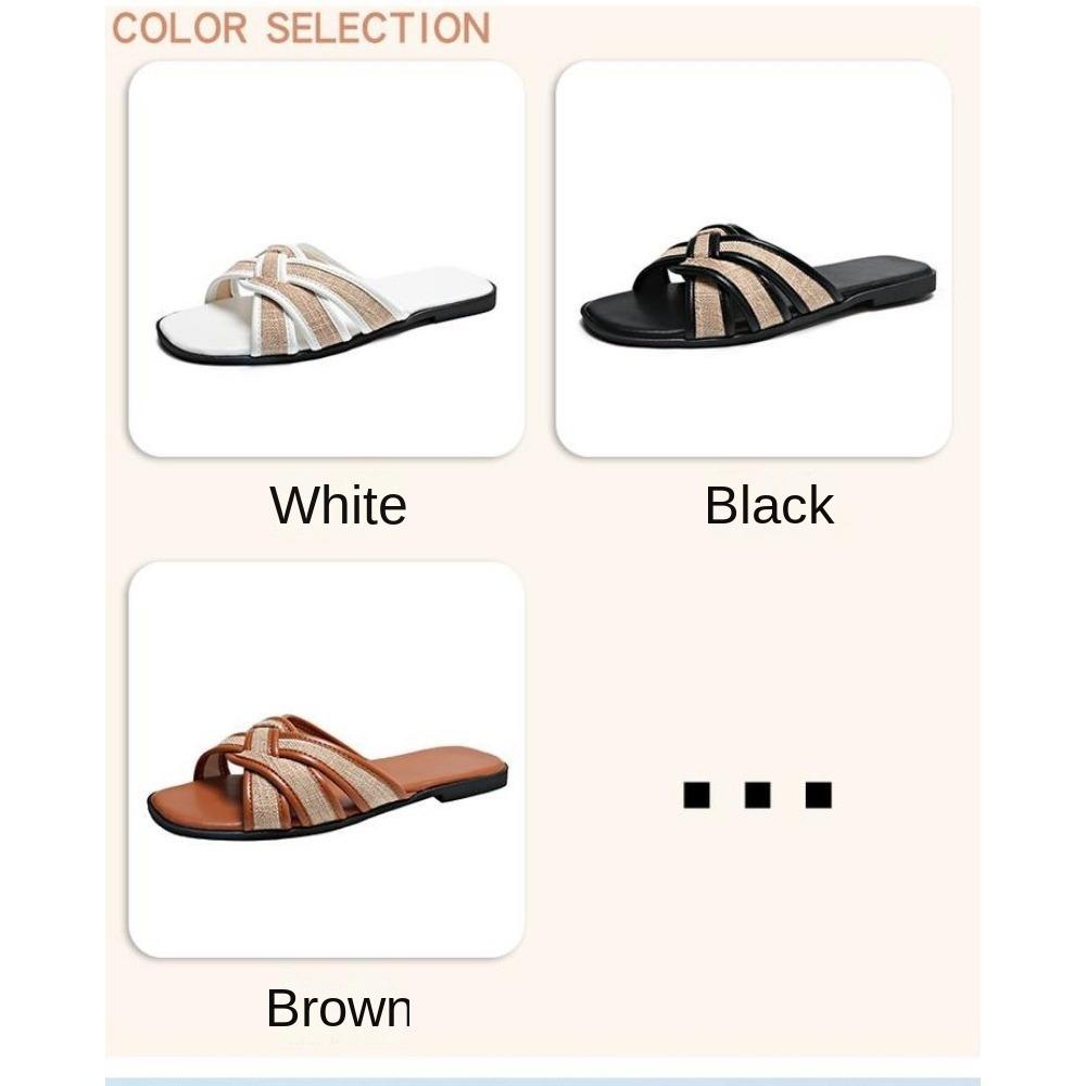 Fashion Peep Toe Women Flats Mixed Colors Slipper Fashion Woven Zapatos Mujer Slip On Cozy Ladies Shoes Leisure Brand Design New