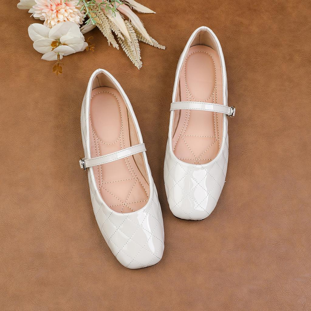 Modische Ballerinas für Damen 2025 Frühling und Herbst Mary Jane Damen Einfarbig Eckige Zehenpartie Französische Damenschuhe Übergröße Damenschuhe 43 44