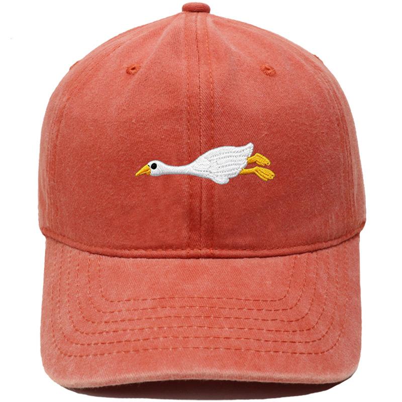 Cute lazy big white goose embroidered baseball cap washed retro dad hat men's and women's casual sunshade cap