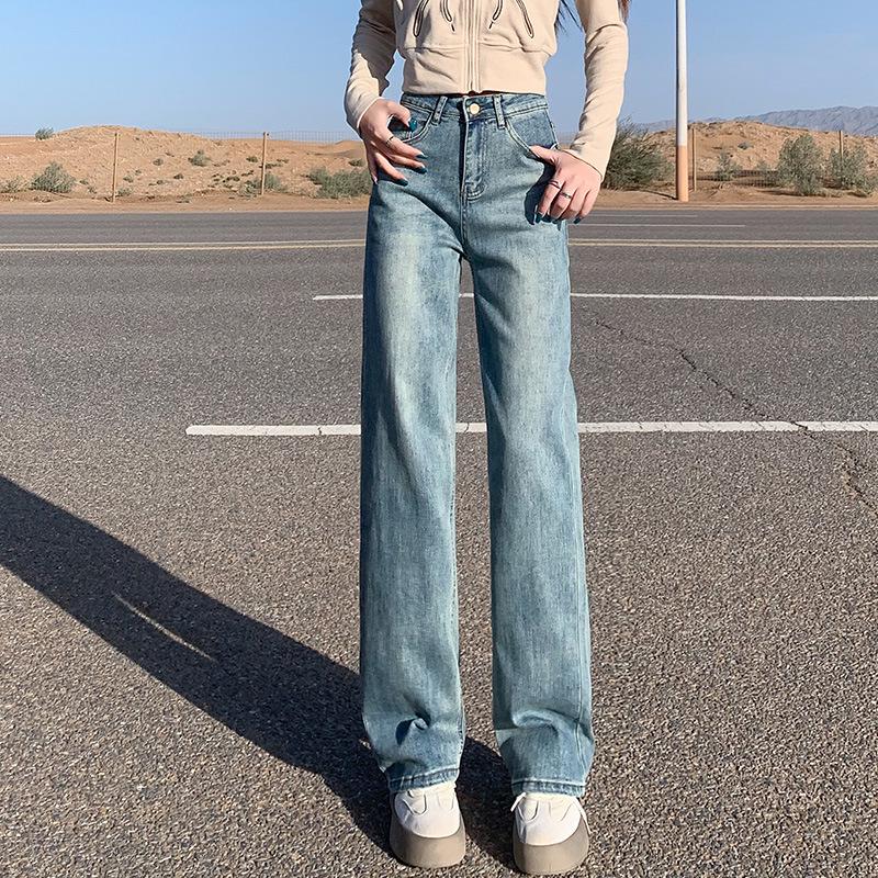 

Retro Blue High-Waist Wide-Leg Jeans - Women s Floor-Length Drape Pants with Slimming Design and Plus Velvet Fabric. X-Small