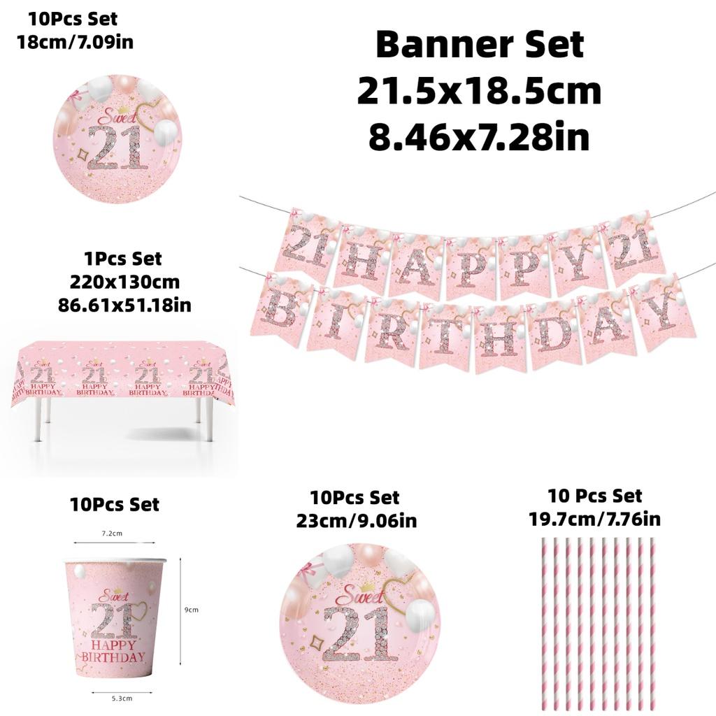 Disposable Party Supplies For 21st Birthday Pink Plates Cups Napkins And Tablecloth Set