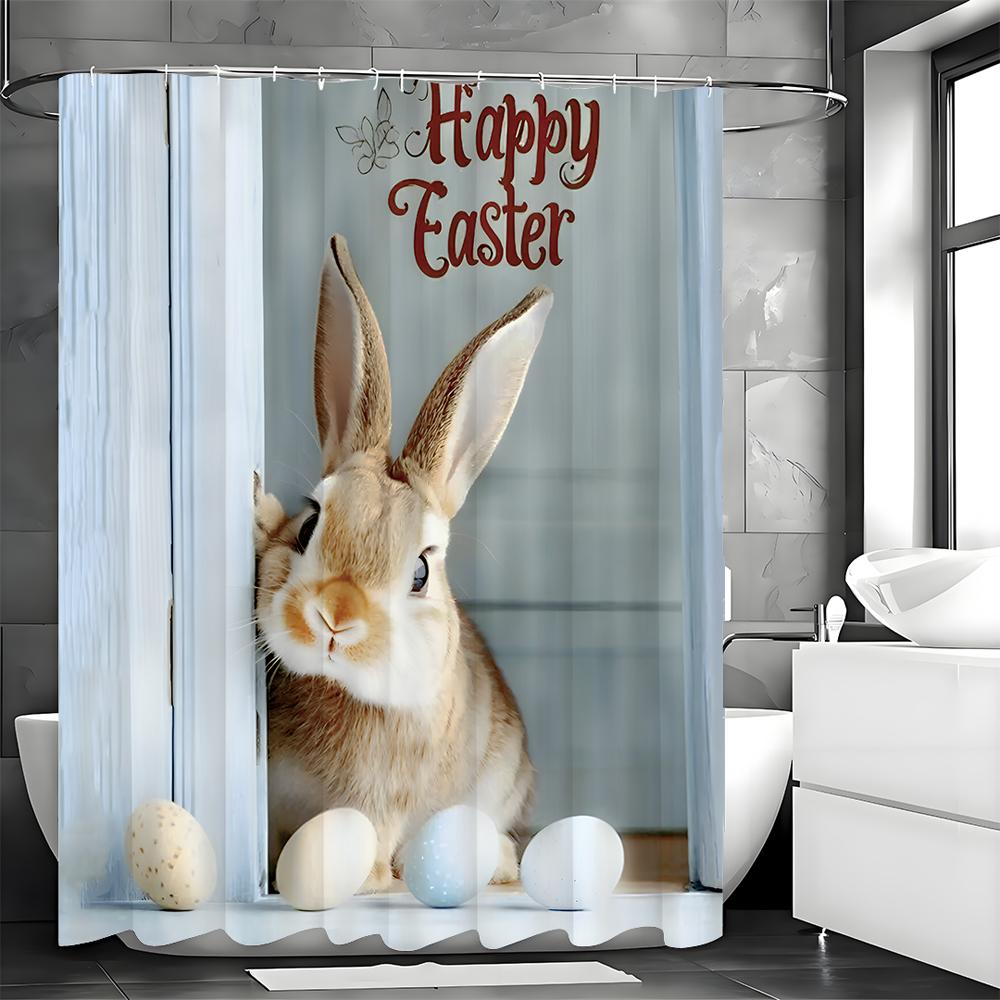 

Пасхальная шторка для душа Кролик Пасхальные яйца Деревянный Праздник весны Кролик Украшение для ванной комнаты Полиэстеровая шторка для душа Водонепроницаемый Шо 90*180cm