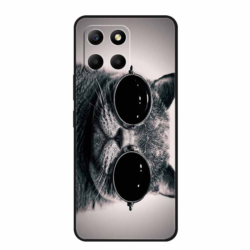 Etui For Honor X6a Zwierzęta TPU Silikon Miękki Tylny Pokrowiec na Telefon dla Huawei Honor X6a HonorX6A 2023 Ochronny Wilk Czarny Fajny Capa