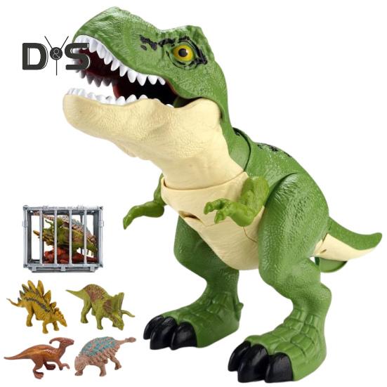 1 Sada Polykajícího Řvoucího Dinosaura Hračka s Klecí Pohyblivá Ústa Mávající Ocas Dětská Akční Figurka Tyrannosaura Rexe Realistický Model Dina Batolata Chlapci
