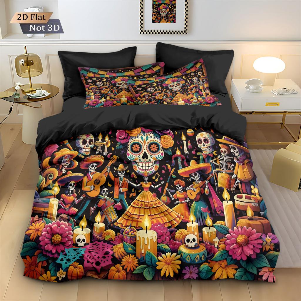 Skull Flowers Bedding Set skull retro print Duvet Cover Pillowcase Co co room decoration Quilt Cover Single Double Large Size