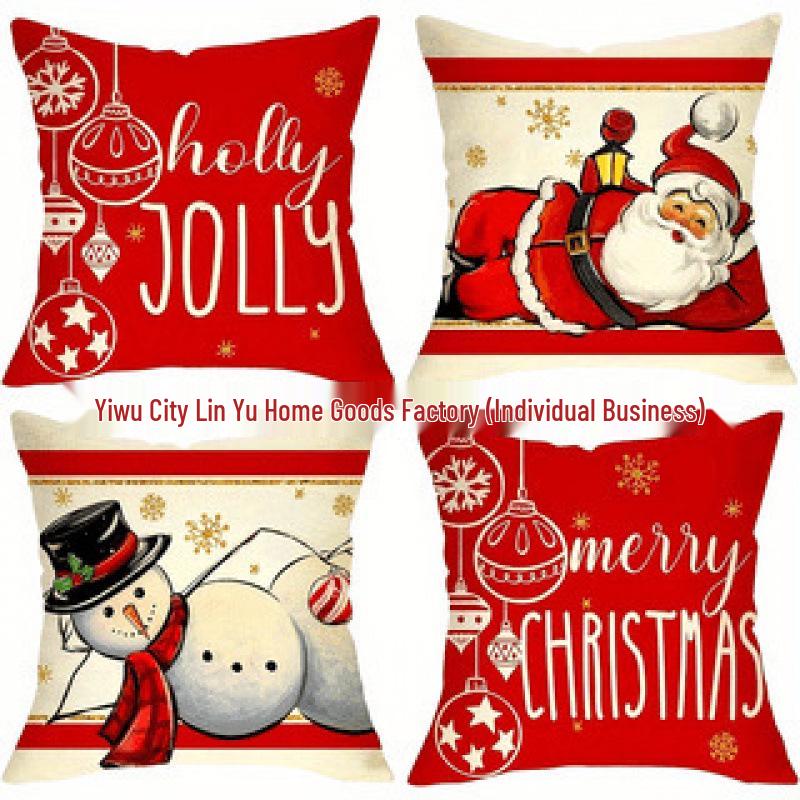 Christmas Linen Pillowcase: Home Sofa Decor & Car Lumbar Support Cushion Cover