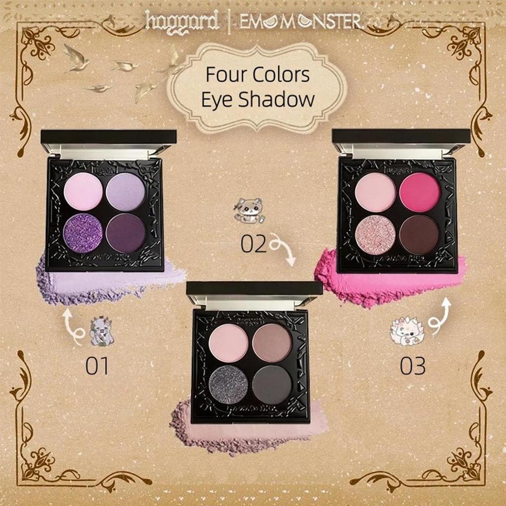 Paleta de Sombras de Ojos Cuatro Colores Serie Monstruo Emo Haggard, Pigmentación Duradera, Fácil de Usar, Combinación Multi-Textura, Fiesta