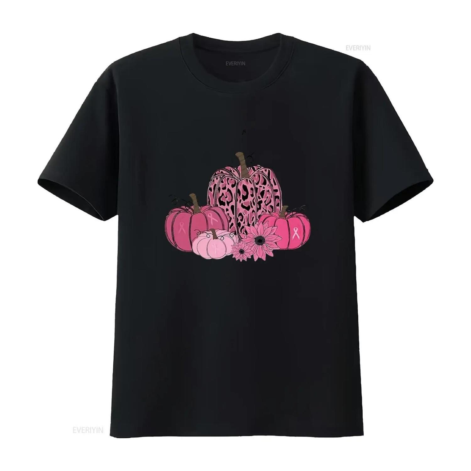 

Breast Cancer Awareness for Women In October We Wear Fall Ribbon Leopard Pumpkin T Shirt Black 2X Large Vintage Washed Homme XXXXXL чорний