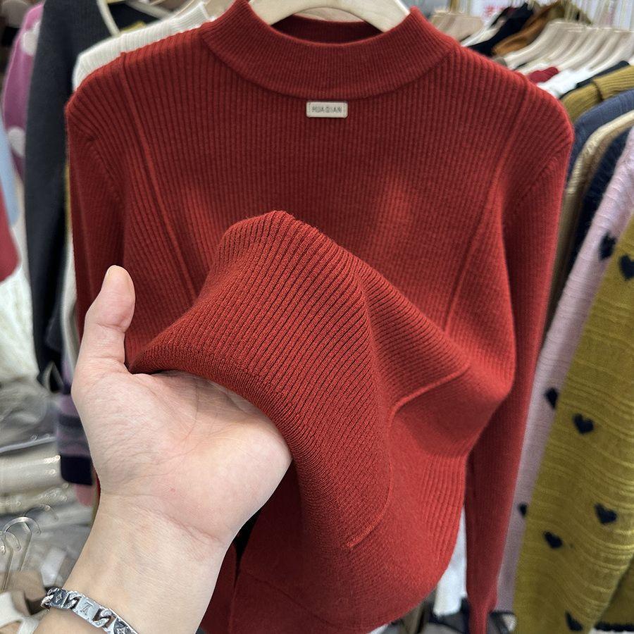 Versatile Women's Sweater Autumn and Winter Half-high Collar Knitted Top Large Size Base Shirt Trendy