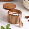 Acacia Wood Salt Jar with Spoon Solid Wood Seasoning Box Pepper Box Kitchen Seasoning Bottle Salt Box  Storage Seasoning Jar