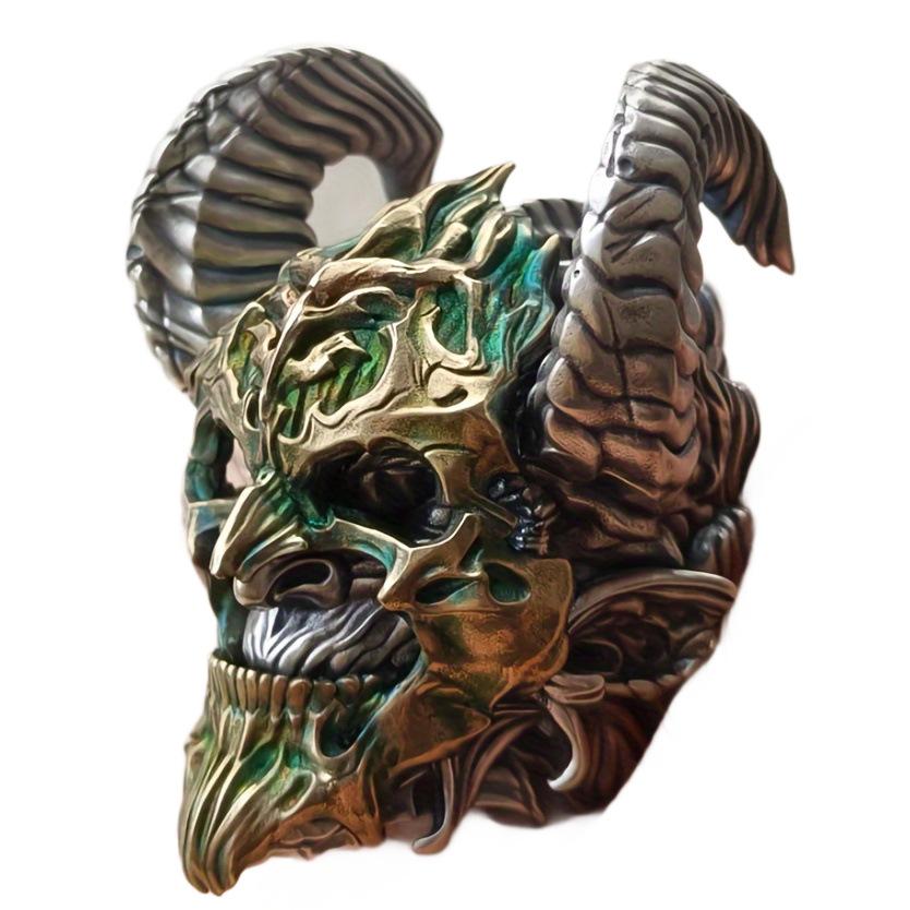 Retro Devil Skull Double Horn Ring for Men, Punk Style Trend