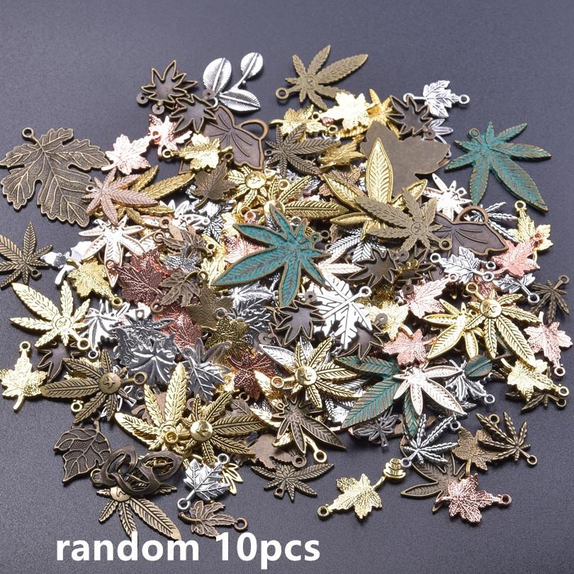 Vintage Metal Plant Leaves DIY Charms For Jewelry Making Supplies Bulk 10/20/30/50pcs Random Mix Charm Pendant Handmade Bracelet
