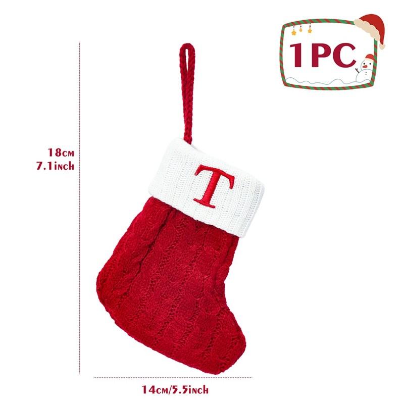 Christmas Socks Red Snowflake Alphabet Letters Knitting Stocking Christmas Tree Pendant Decoration For Home Xmas New Year Gift