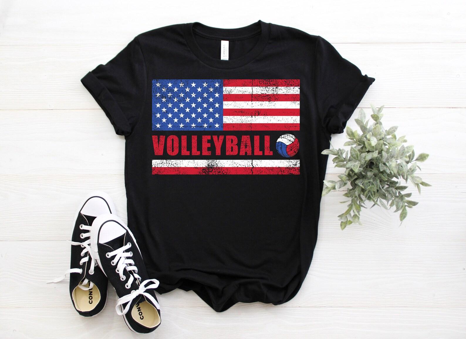 American Flag USA US Volleyball Ball Player Gifts T-Shirt, Playing Volley Girls Sport Game Lover Coach Present, Play Training Practice Tees, 140