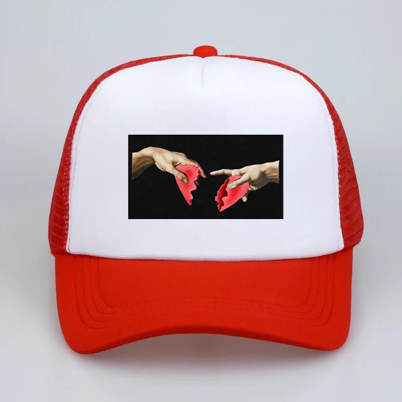 Michelangelo Heart Break Print Baseball Cap Fashion Summer Unisex Women Mesh Trucker Caps Adjustable Snapback Sun Hats
