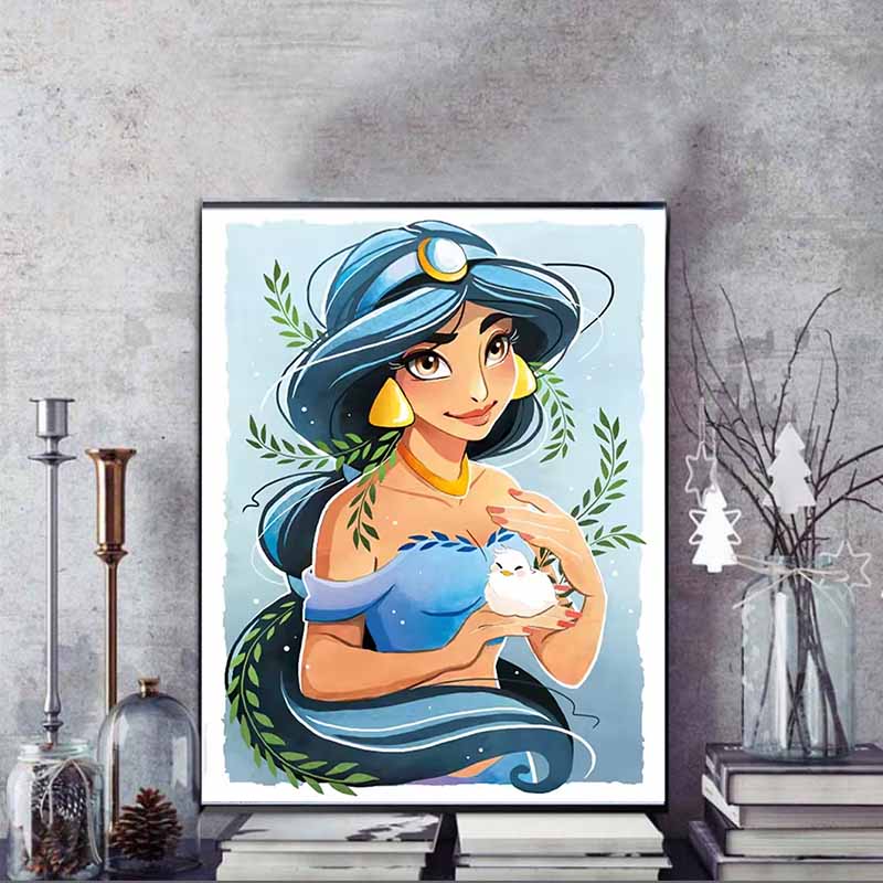 Disney Diamond Painting Jasmine Princess Fresh and Healing Illustration Mosaic Art DIY Cross Stitch Embroidery Set with Full Diamonds Home Decor Gift