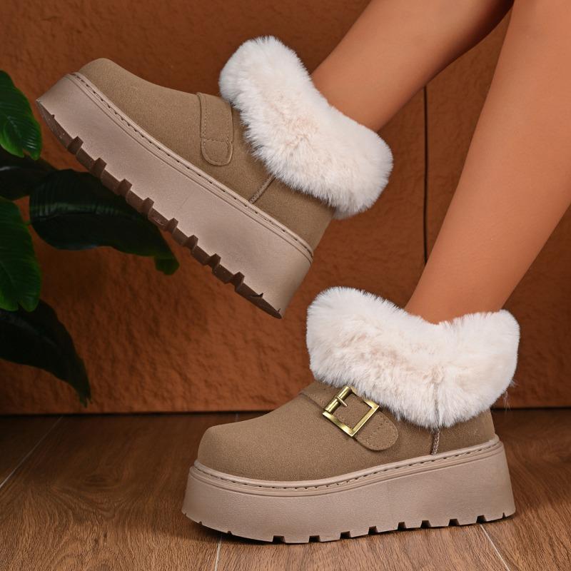 Große Größe Dicksohlige Schneestiefel für Damen Herbst und Winter neu gefüttert und verdickt lässig vielseitig kurzer Schaft Wolle Baumwollschuhe