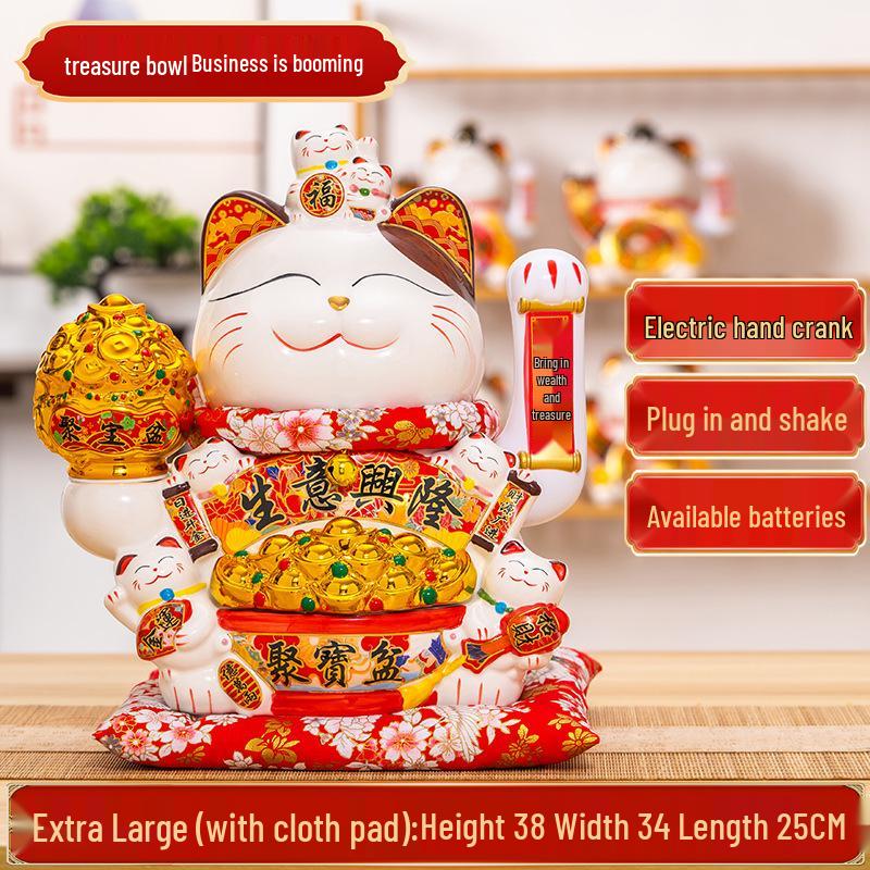 Large Waving Hand Lucky Cat Ornament - Cashier Desk Home Decor Gift
