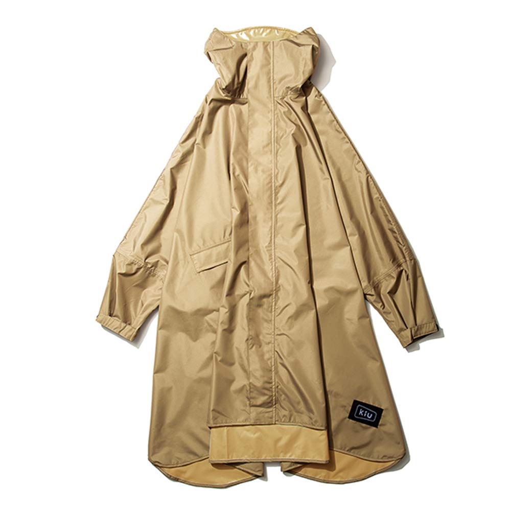 KiU Heavy Rain Cycling Typhoon Sleeved Poncho Water Repellent Waterproof New Standard Rain Poncho Beige [2022] Men's Women's K163-911