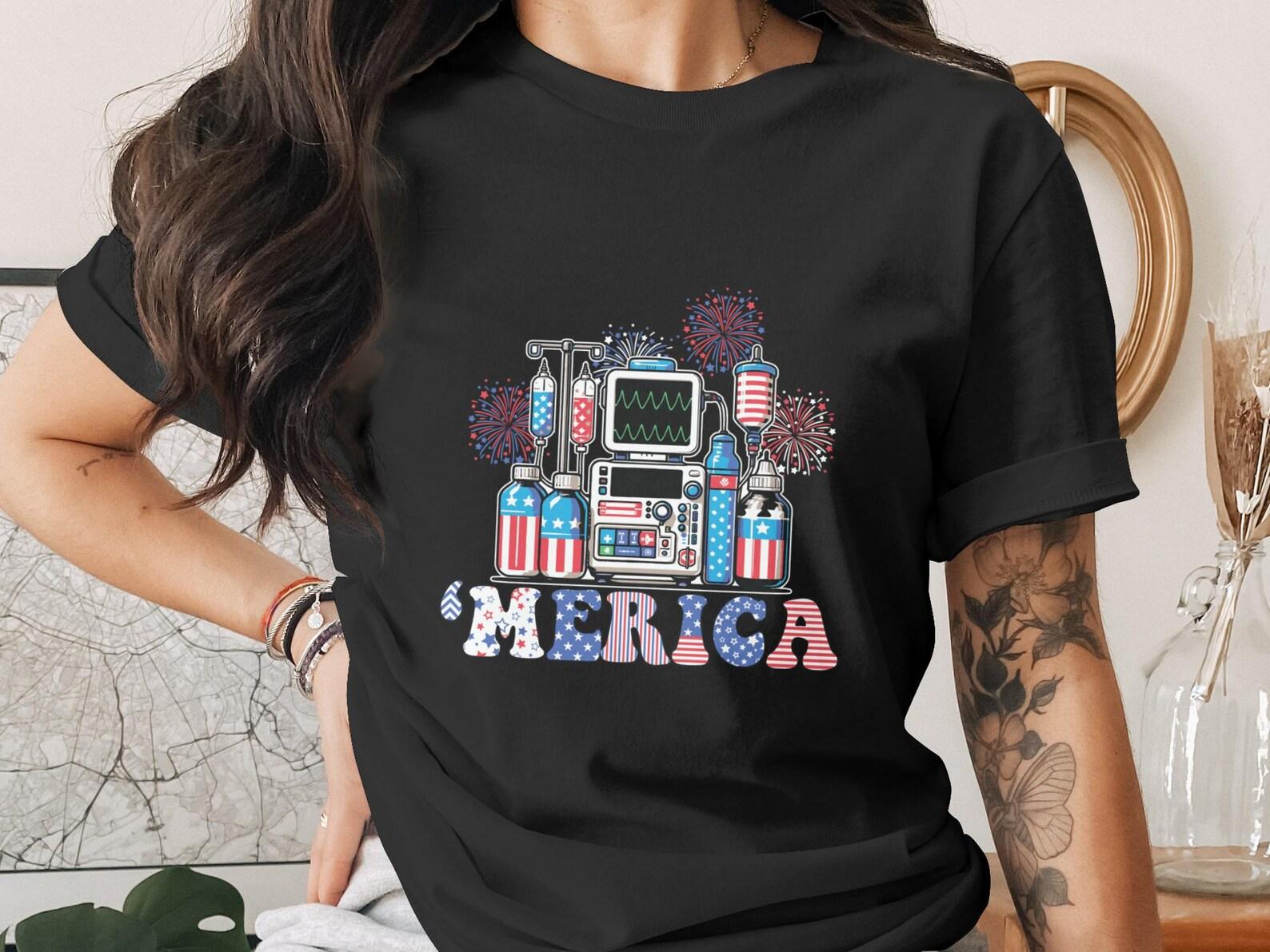 Patriotic Nurse T-Shirt, Merica Healthcare Tee, American Flag Medical Shirt, 4th of July Nurse Gift, Doctor Nurse Appreciation L
