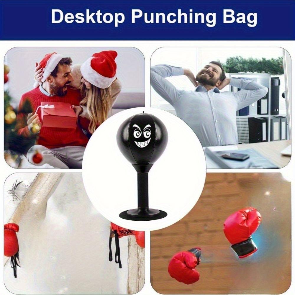 Stress-relieving Desktop Boxing Ball, Black Faux Leather Material, Suction Cup Base, Relieves Stress, Fun Gift, Office Desk Toy.