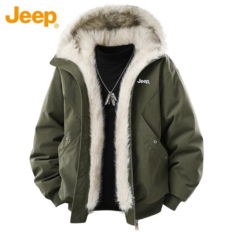 

JEEP Men s Hooded Winter Cotton Jacket with Fur Collar M