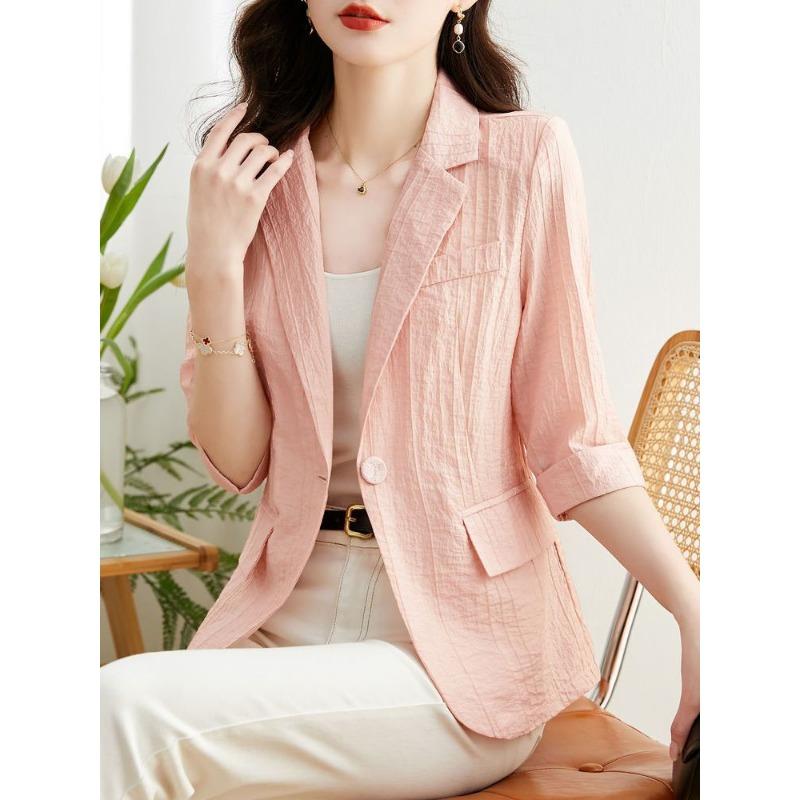 Women s Casual Lightweight Single Breasted Summer Blazer S розовый