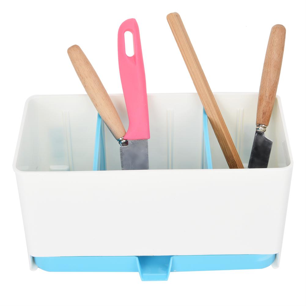 Separated Washable Kitchen Draining Rack Spoon Chopsticks Storage Box Holder Organizer (Blue)