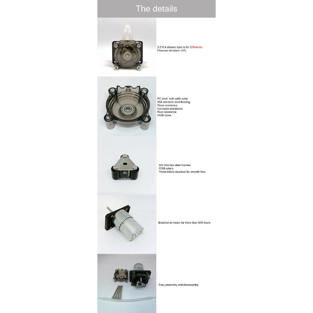 Peristaltic Pump Water Pumping Rotary Draining Eletric GROTHEN 200ml/min