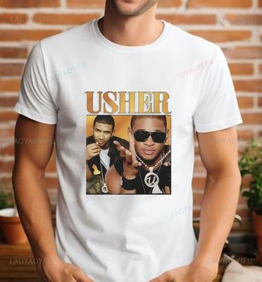 Usher Raymond IV Klassisches Poster Druck Mode T-Shirt, Unisex Lässige Streetwear, Frühling/Sommer Locker Rundhals Baumwoll-T-Shirt