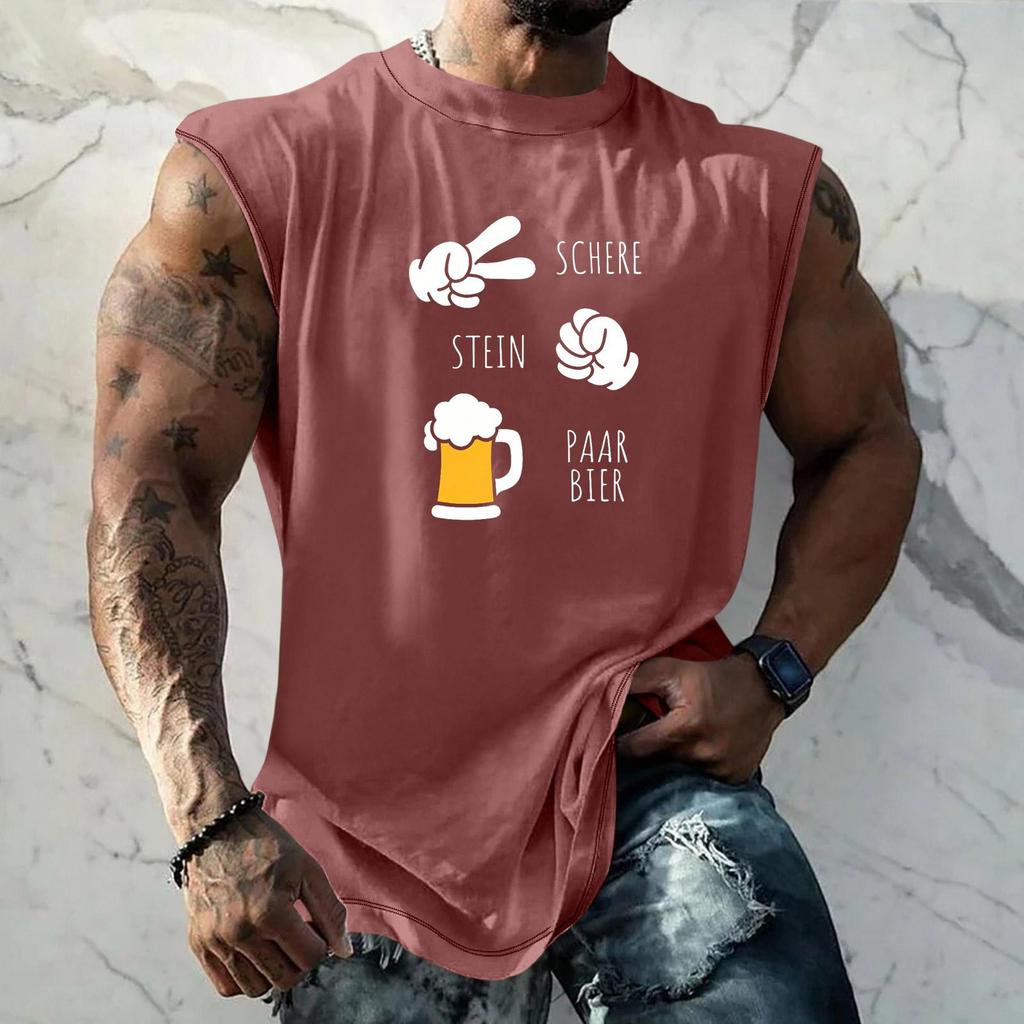 Men Sleeveless Tank Top Loose Fit Textured Pattern Printed Vest Casual Sports Streetwear Summer Holiday Daily Wear