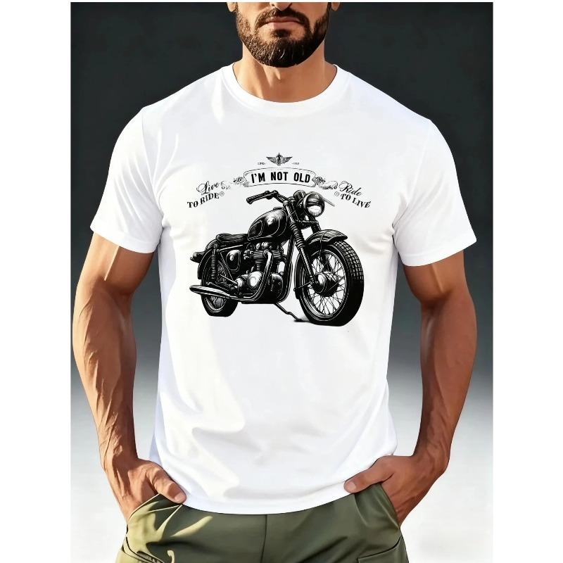 Men's Vintage Motorcycle T-Shirt "I'M NOT OLD" Tee - Motorbike Design Short Sleeve Round Neck Casual Summer Top Suitable for Enthusiasts