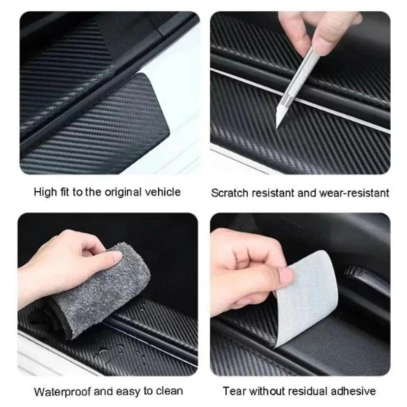 4Pcs/set New Universal Carbon Fiber Leather Car Door Sill Protection Strip Durable Anti-Scratch Decor Sticker Car Accessories