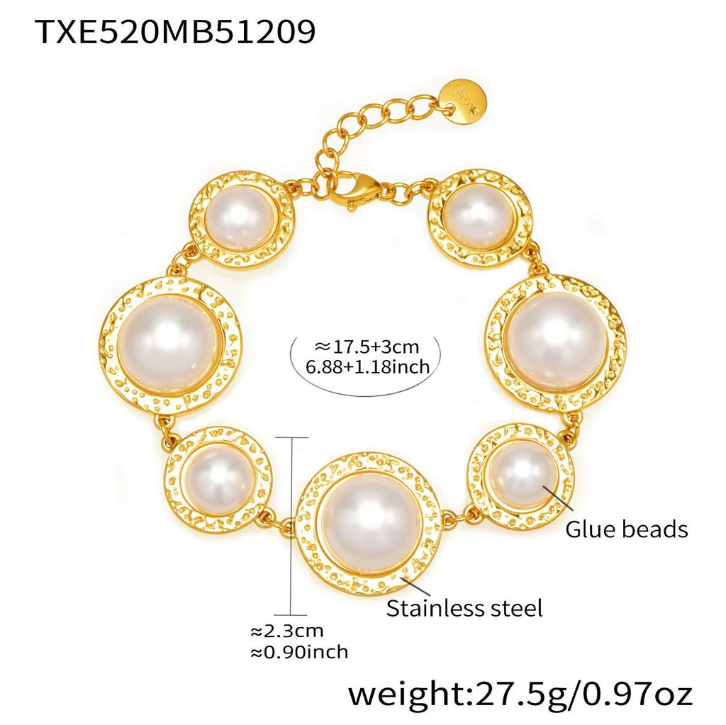 Perlenimitat Armband Passender Ring 18K Vergoldeter Edelstahl Armbänder Offene Ringe Elegantes Schmuckset für Damen