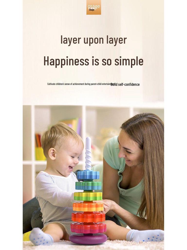 Yiying Cognitive Rainbow Rotating Tower Toy for Toddlers - Educational Geometric Stacking & Spinning Rings