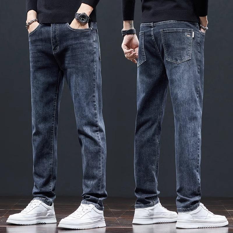 Spring And Autumn Winter New Men'S Plush Jeans Slimming Straight Stretch Business Versatile Long Pants