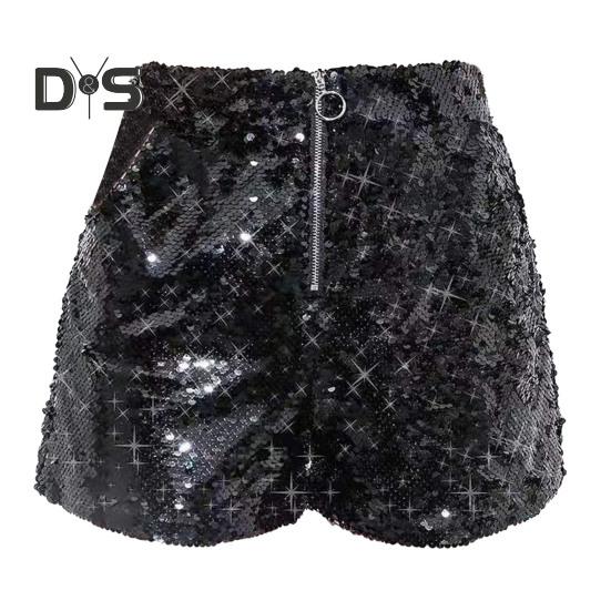 

Сексуальные женские блестящие шорты с пайетками, высокая талия, кольцо, молния, облегающие шорты, вечеринка, клуб, фестиваль, танцы шорты M чёрный