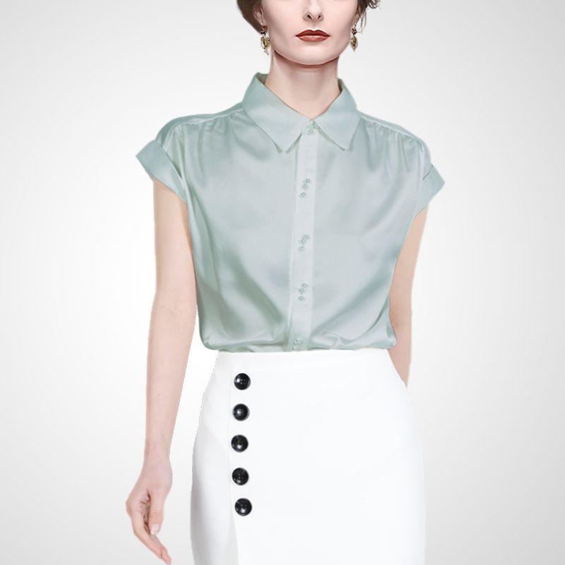 

White Professional Niche Style Chic Easiest for Match Short Sleeve Shirt Gray Blue 2XL