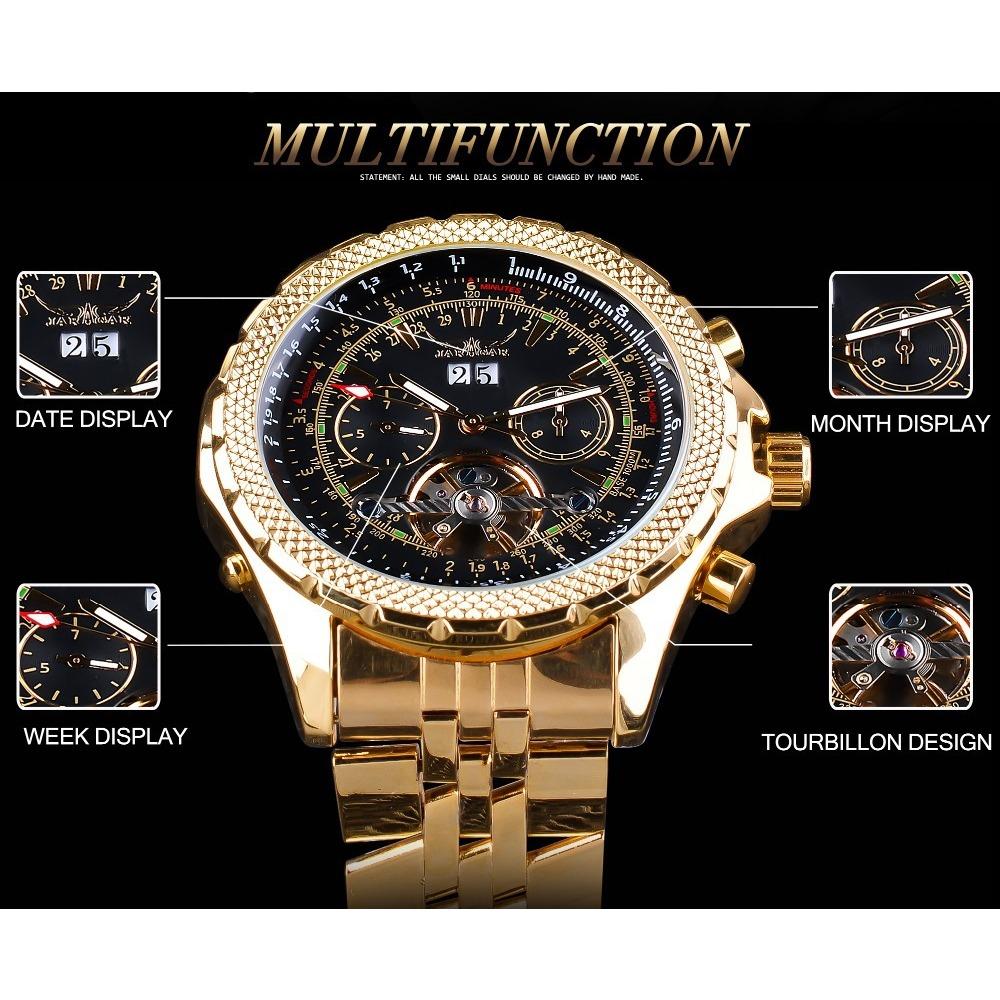 JARAGAR Men's Fashion Casual Tourbillon Large Dial Hollow Automatic Mechanical Watch GMT1105-2-A